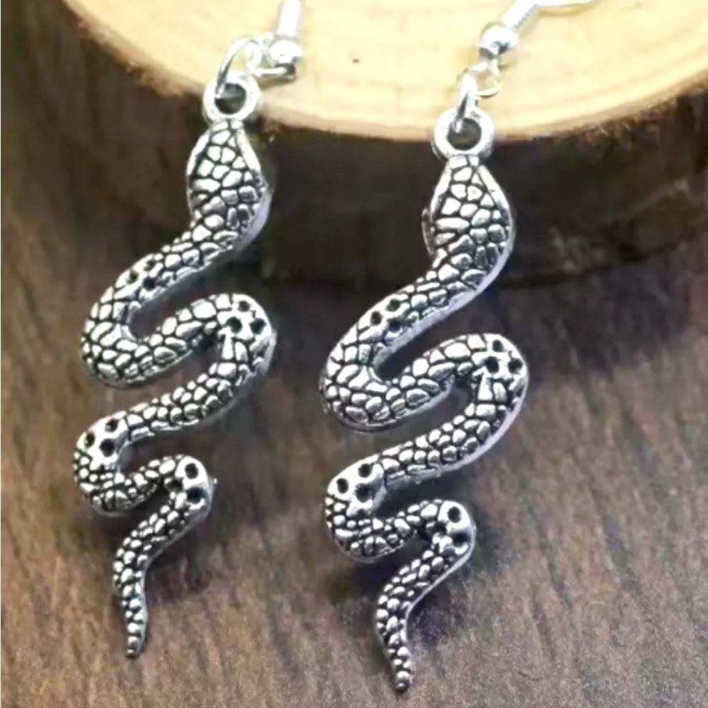 Hand Made Silver Snake Earrings